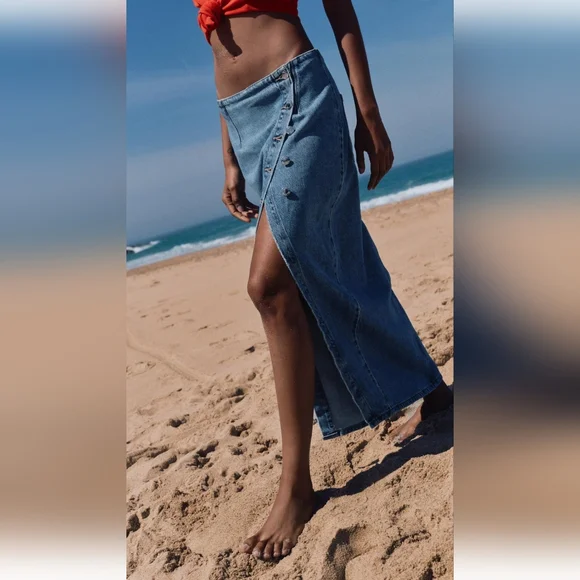 ZARA CROSSOVER Z1975 DENIM MIDI SKIRT - Picture 4 of 7